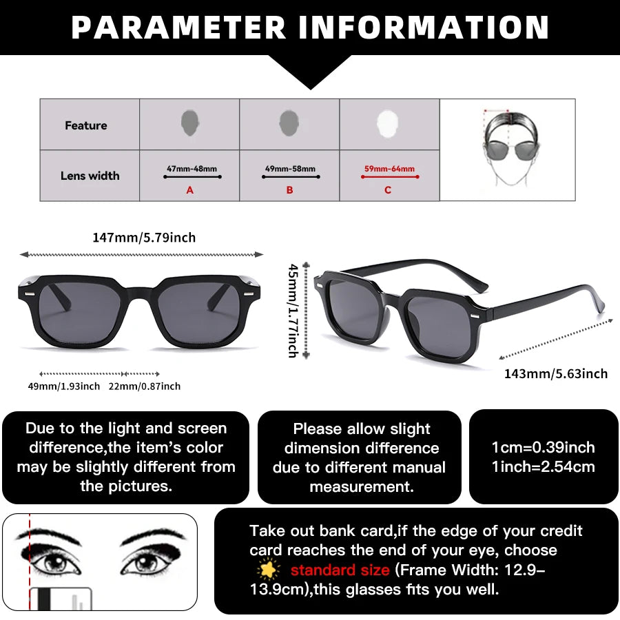 1Pc Men's Fashion Glasses New Trendy Square Frame Retro Rivet Y2K Music Festival Cool Street Style Decoration Suitable for Daily