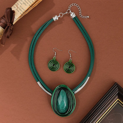 Trendy Fashion Resin Gems Aluminum Wire Woven Water Drop Pendant Necklace Earring Jewelry Set For Women Party Accessories