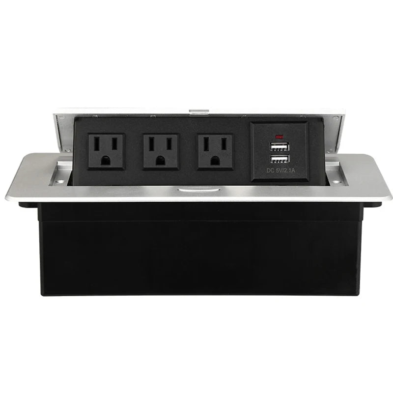American standard socket embedded hidden desktop socket pop-up slow rise US power socket charging 2 Port USB 5v 2.1A socket