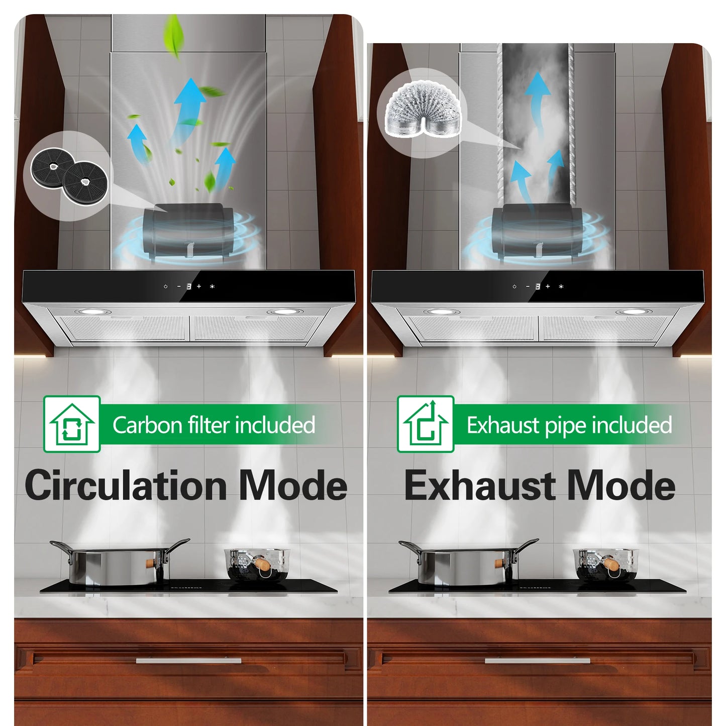 Topstrong 60cm Wall Mounted 400m³/h A+++ LED Touch Control Stainless Steel Extractor Fan Quiet 52dB Kitchen Hood