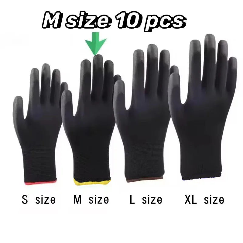 10 Pairs Durable Safety Gloves - Anti-Slip, Wear-Resistant, ESD Protection for Gardening & Woodworking