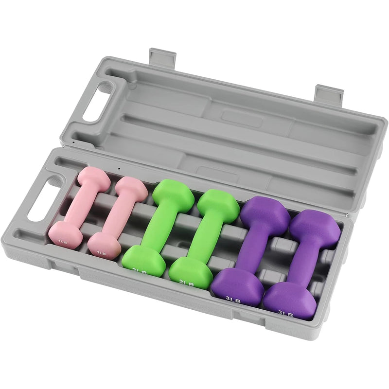3 Pairs Non-Slip Anti-Roll Hex Dumbbell Set with Storage Box Neoprene Coated Plastic Steel Adjustable Dumbbells for Home Fitness