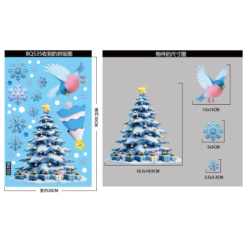 Christmas Window Stickers Winter Snowman Santa Claus Snowflake Reindeer Static Electricity Stickers Ornaments Xmas Home Decor