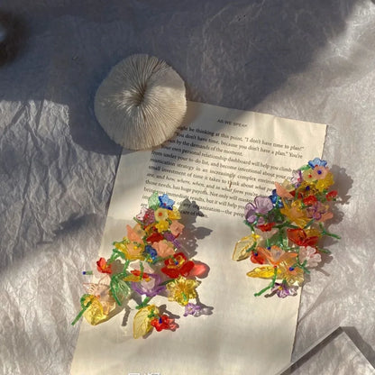 1pair Bohemia Hanging Earrings Colorful Flower Earrings Jewelry Long Tassel Earrings Handmade Beaded Transparent Flower Earrings