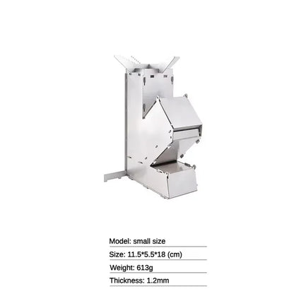 Outdoor Foldable Camping Wood Stove Lightweight Stainless Steel Rocket Wood Burning Stove Suitable for Outdoor Camping Barbecue