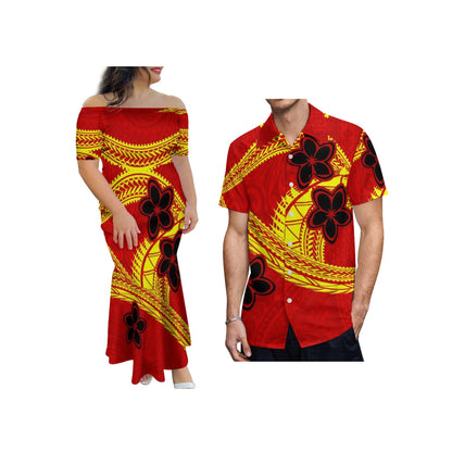 Wholesale Brand New 8XL Women Polynesian Tribal Sublimation Print  Mermaid Dress One-Shoulder Fishtail Skirt Dress