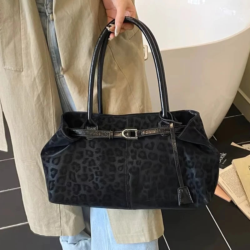 Newly Leopard PU Leather Shoulder Bags for Women Luxury Designer Brand Trend Tote Bag Females Short Handle Handbags and Purses