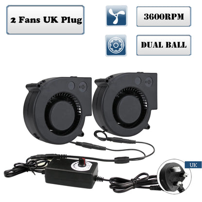 97MM Turbo Blower Fan 12V DC Female Connector 97x94x33mm Centrifugal Cooling Fan w/ AC 100V 220V Power Adapter Adjustable Speed