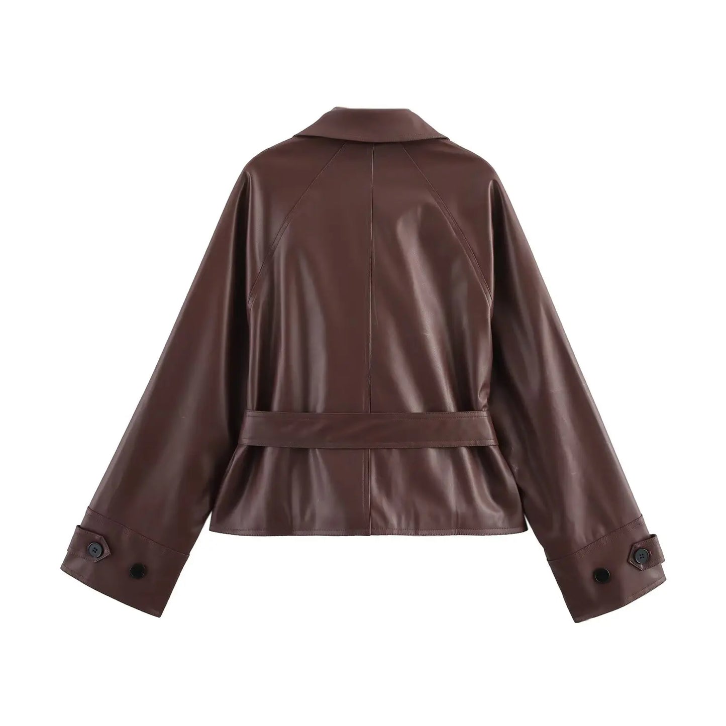 KONDALA Women Stylish Imitation Leather Short Trench Coat With Belt 2025 New Spring Fall Fashion Commuter High Street Jacket