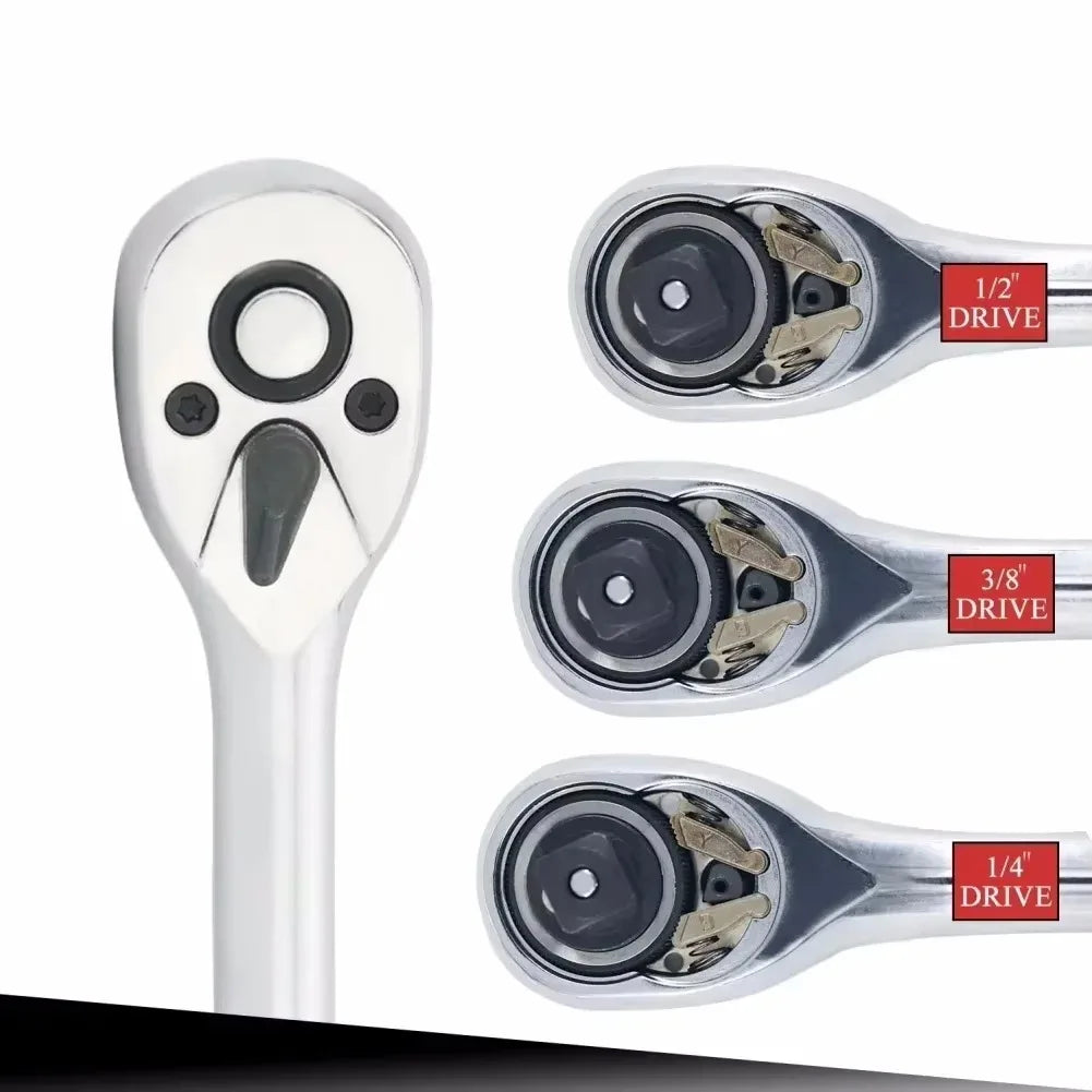 Ratchet Wrench 24Tooth Quick Release 1/4'' 3/8'' 1/2'' Socket Automotive Nut Reversible Drive Wrench Mechanical Hand Repair Tool