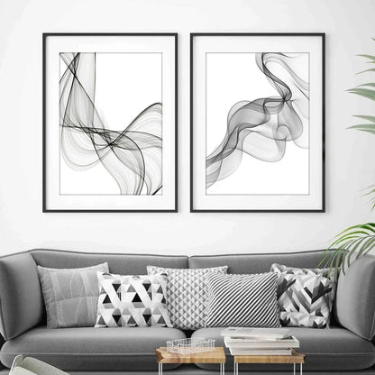 Canvas Prints Paintings Interior Wall Art Minimalist Black White Abstract Wavy Lines Poster Pictures for Living Room Home Decor