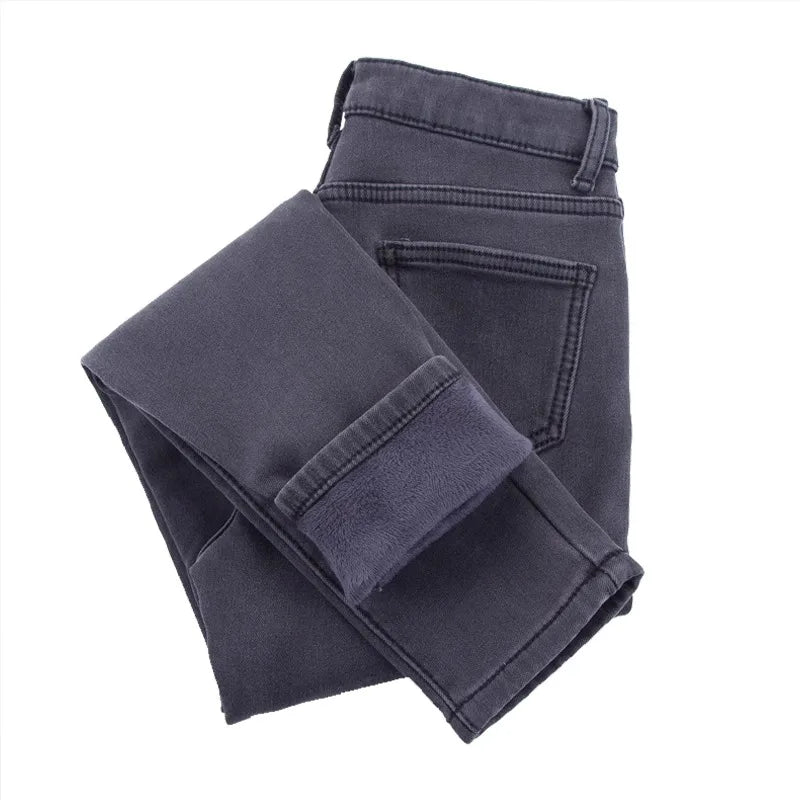 Thiened Fce High Waist Women's Jeans Elastic Stretchy Long Pants Winter Wear High Waist Cotton Stretch Denim Trousers