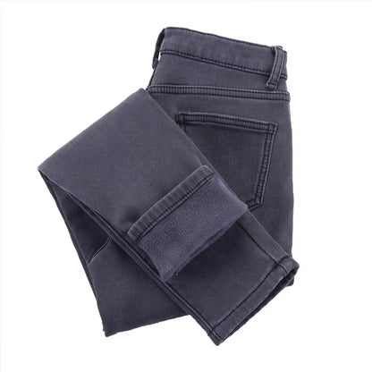 Thiened Fce High Waist Women's Jeans Elastic Stretchy Long Pants Winter Wear High Waist Cotton Stretch Denim Trousers