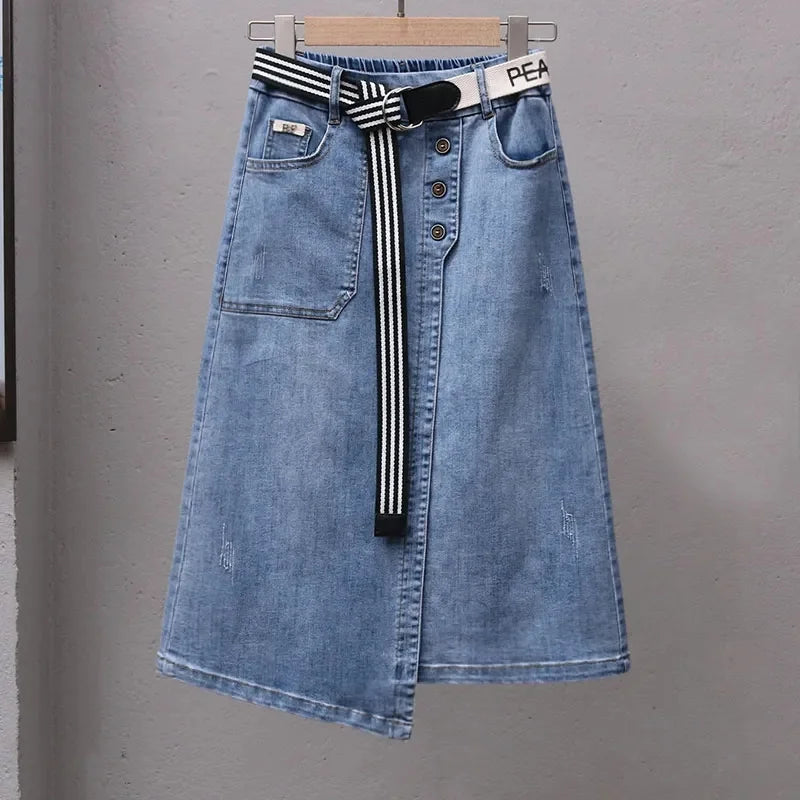 Female Irregular Cowboy Long Skirt Spring Summer Ladies Medium Long Styles Jeans Skirts Women Large Size 5XL Denim Maxi Skirts