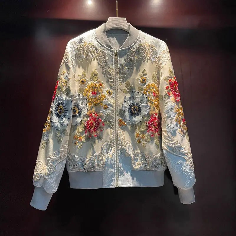 Heavy Rhinestone Embroidered Baseball Uniform Women's Jackets Coat 2025 Autumn New High-Grade Long Sleeve Loose Luxury Coats
