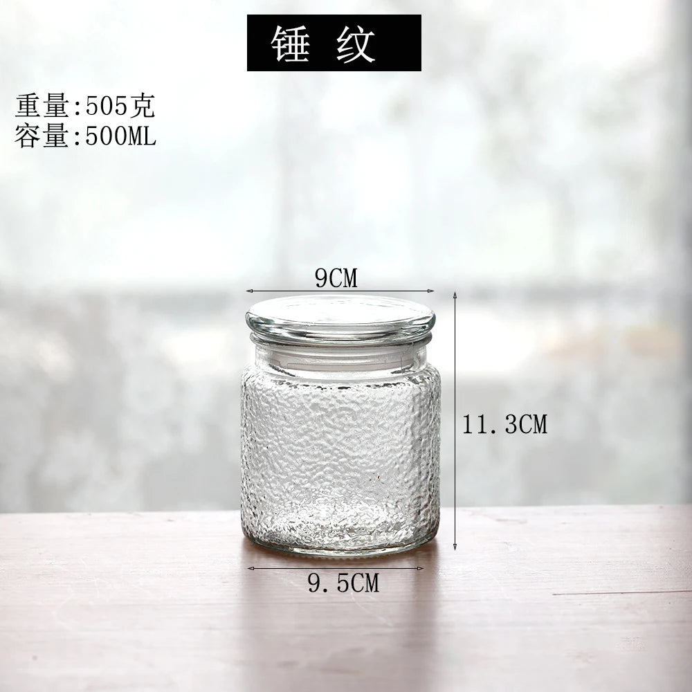 Retro Transparent Glass Sealed Jar Glass Lid Storage Jar Begonia Flower Glass Bottle Candy Storage Jar Kitchen Storage Supplies
