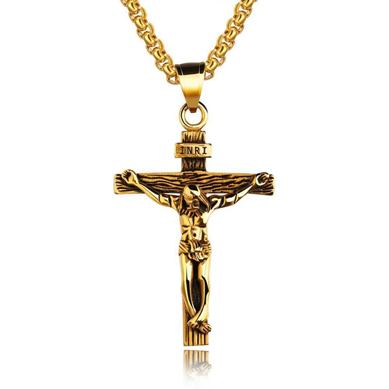 Christian Jesus Cross Necklace For Women Men Stainless Steel Chains Choker Religion Cross Pendants Jewelry Prayer Baptism Gifts