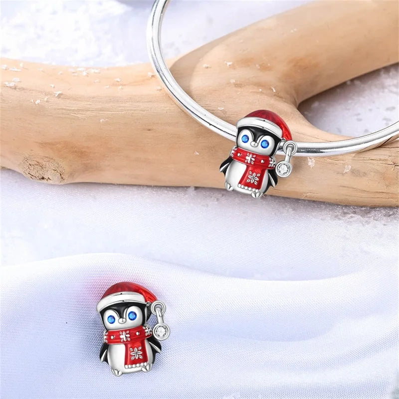 Original 925 Sterling Silver Charms Beads Winter Snowflake Snowman Igloo Penguin Pendant Fit Bracelet Women Jewelry Gift