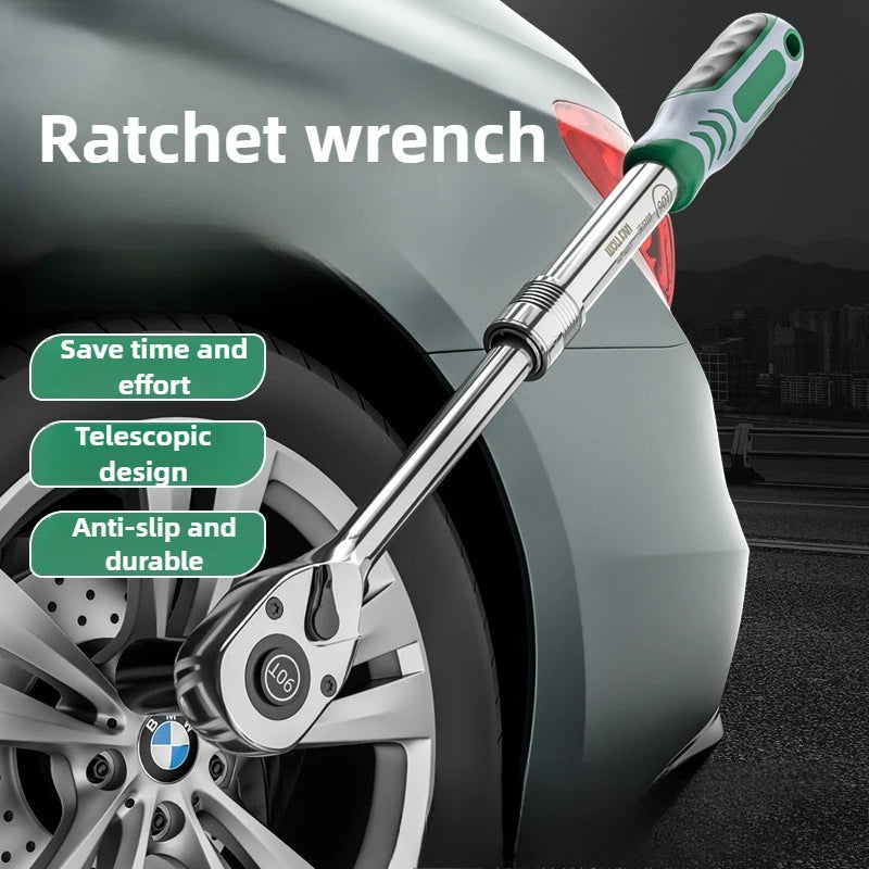 1\2 Retractable Ratchet Wrench Mechanic Automobile Spanner Tool Portable Multi-functional 90 Teeth Repair Wrench Workshop Tools