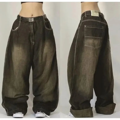 Y2K Gothic Retro Miss Me Boot Cut Jeans Women's Blue Denim Embroidery Cross Pocket Hip Hop Harajuku Wide Pants Street Wear