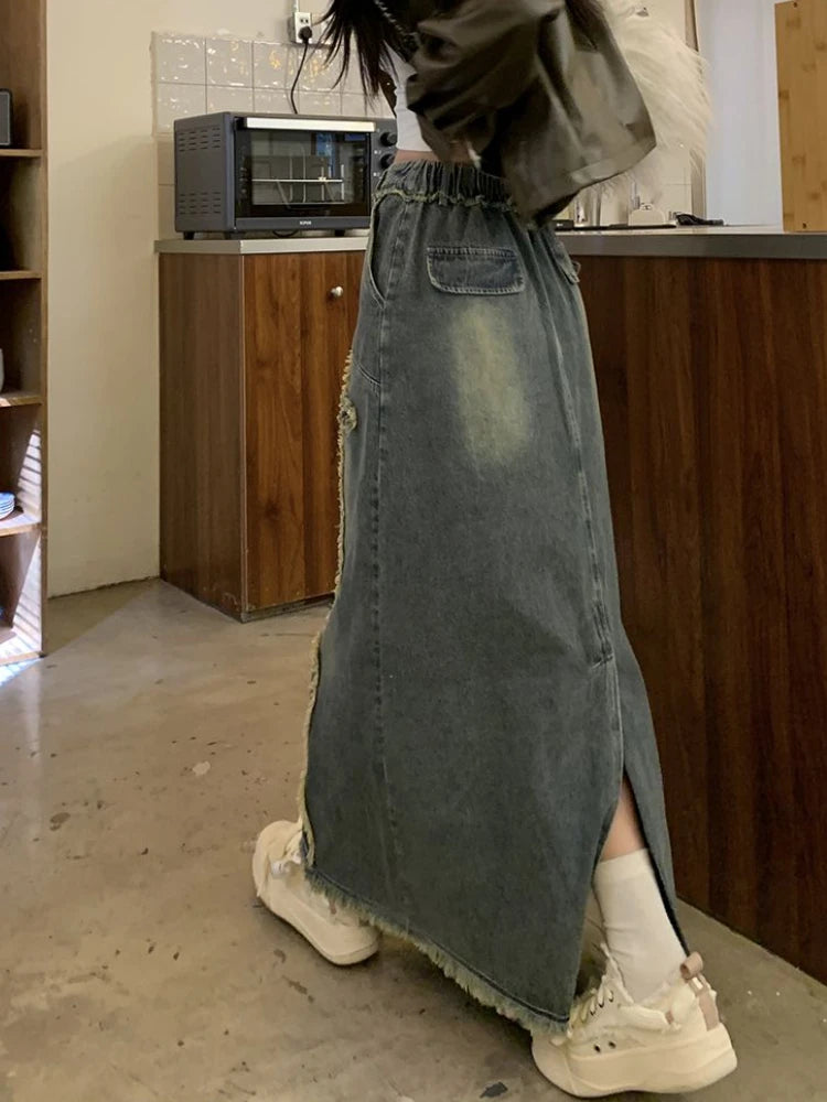 S-4XL Skirts Women Leisure Ankle-length All-match Denim Simple Chic Designed Vintage American Style Y2k Harajuku A-line Faldas