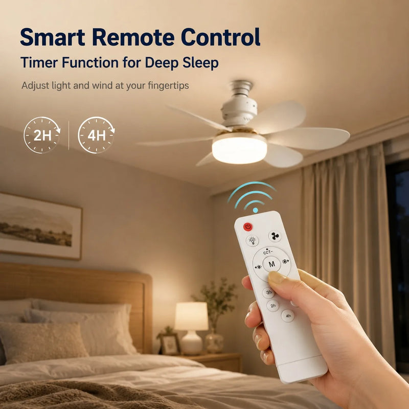 2026 New E27 Ceiling Fan Light, 30W/40W Dimmable LED Fan Lamp with Remote Timer for Bedroom Kitchen Balcony