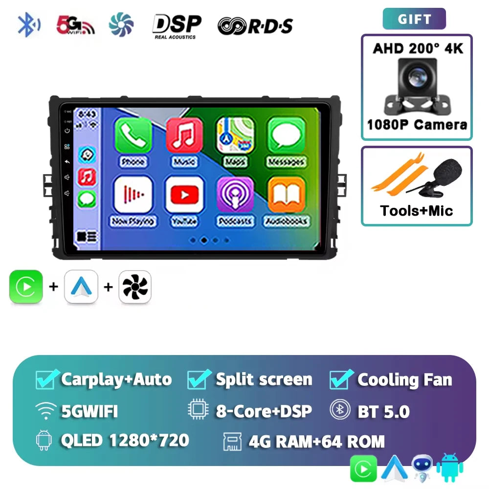 Android 16 Car Radio GPS Navigation QLED Carplay Auto Multimedia Stereo Player For Volkswagen VW Polo Plus Jetta MK7 T6 Passat
