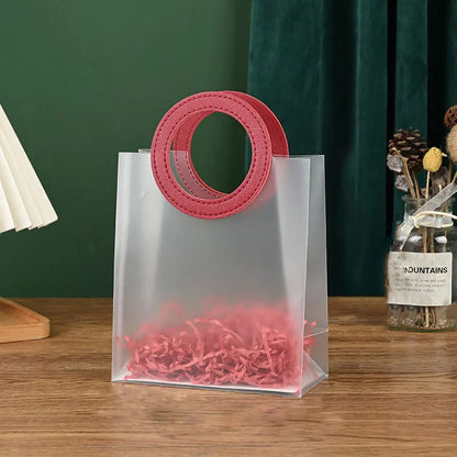 5/10PC Frosted Plastic Round Tote Bag Semi Transparent Gift Bag Gift Packaging and Storage Bag for Weddings Holidays and Parties