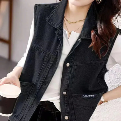 Fashion Women Cowboy Waistcoat Outwear Lady Large Size 4XL Denim Vest Coat Autumn Female Jeans Sleeveless Jacket