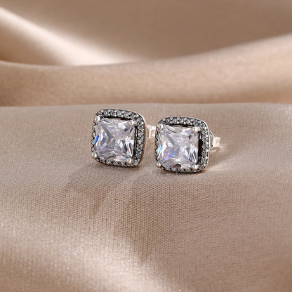 White series New Women's earrings Blue Square Sparkle Halo Stud For Women Tiki Jewelry Party Hoops Gift Things From 1