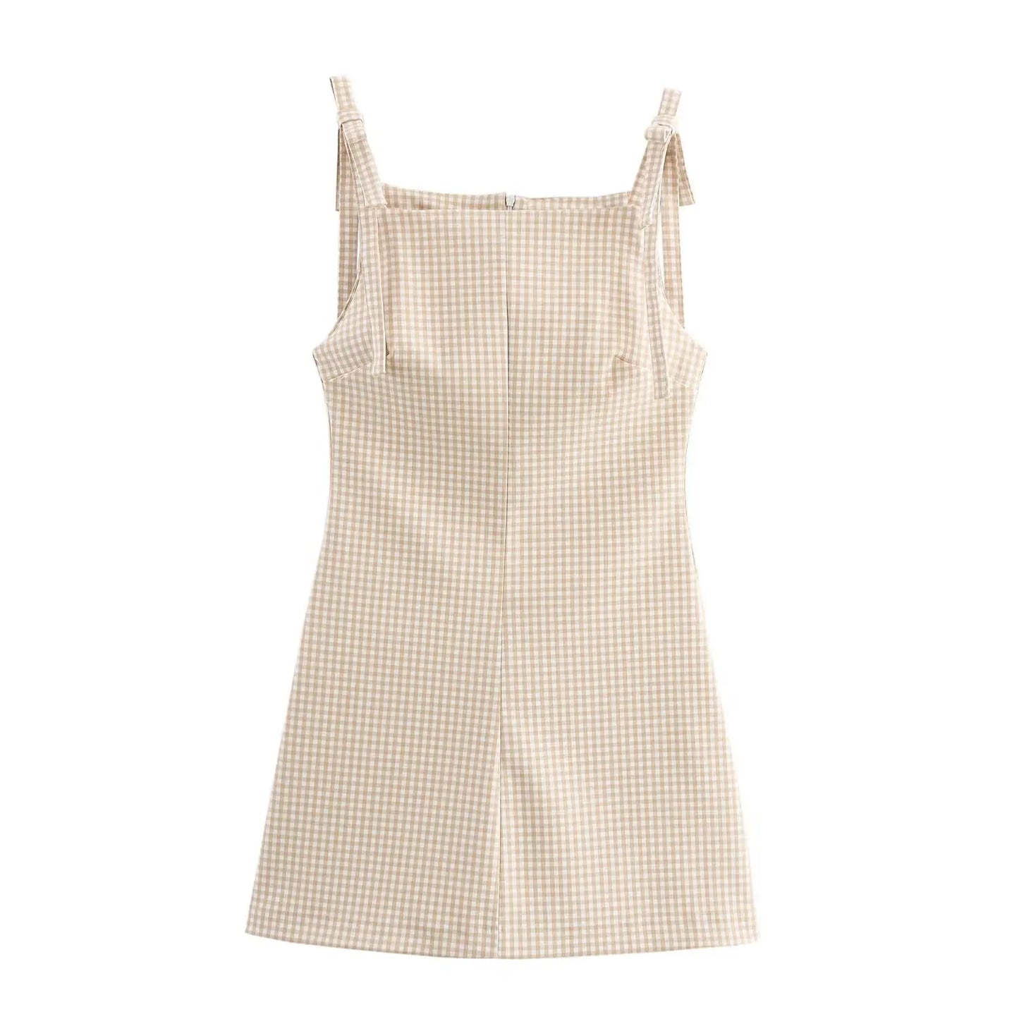 HH Woman Bow Strap Decoration Square Collar Sleeveless Back Zipper Sling Dresses Summer 2025 Female High Street Mini Dress