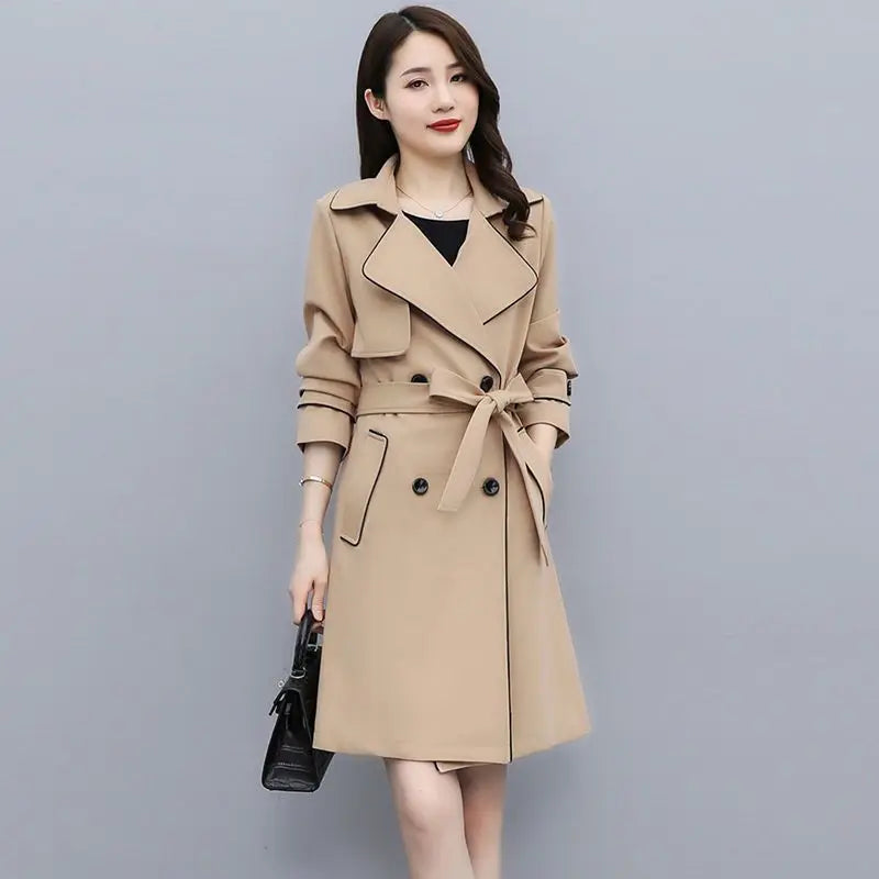 Trench Coat Women's Spring  Autumn New Loose Lace-up Mid-length Top