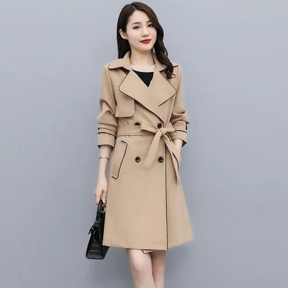 Trench Coat Women's Spring  Autumn New Loose Lace-up Mid-length Top
