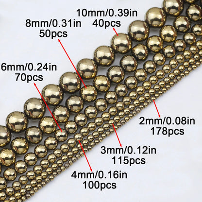 BTFBES 2-10mm Silver Color Round Beads Natural Stone Hematite Gem Non-magnetic Loose Ball For Jewelry Bracelet Necklace DIY 15''