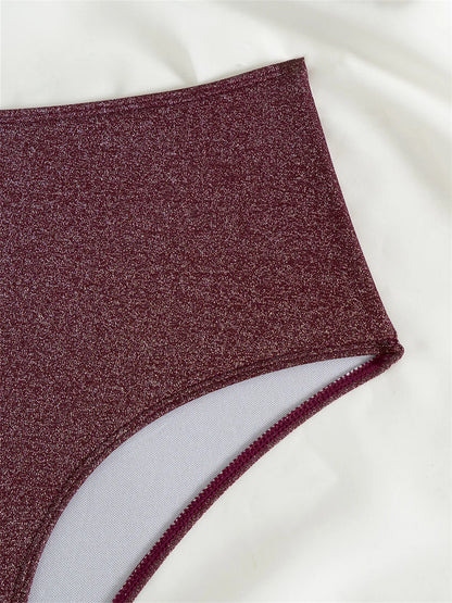 Shiny Bikini Claret Sling Swimsuit Bandage Backless High Waist Swimwear Punk Push Up Beach Outfit Women Bathing Suit Bikinis Set