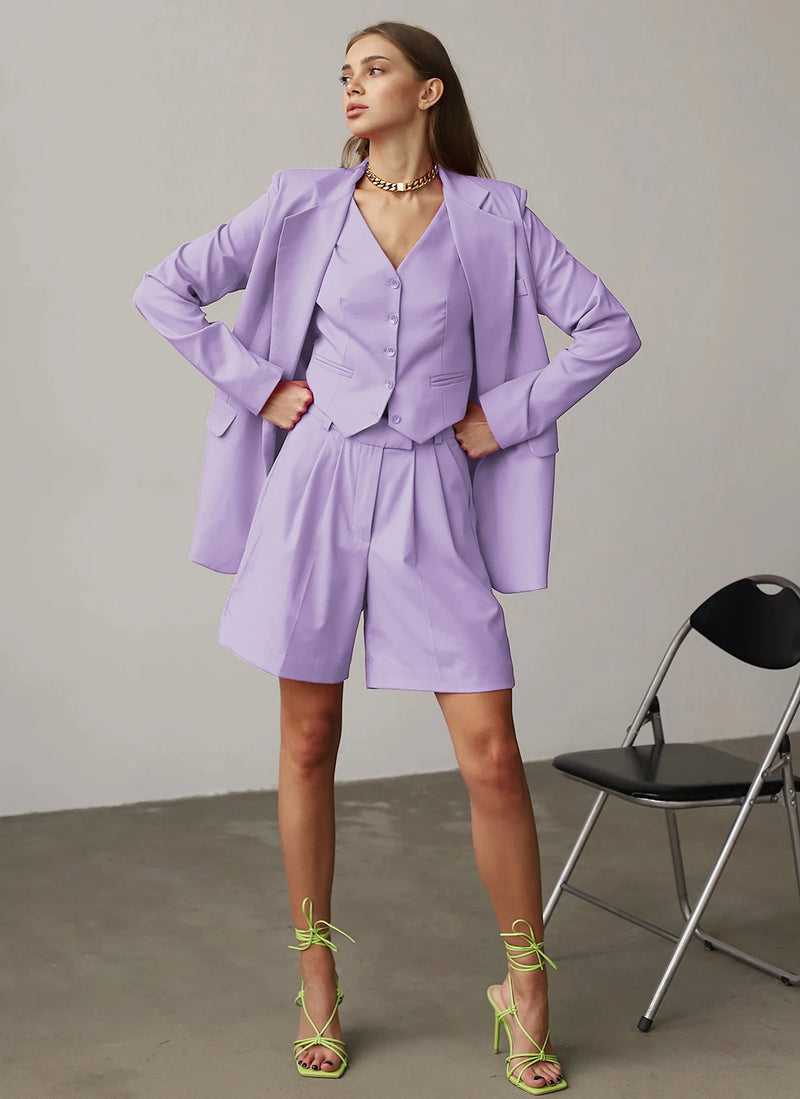 Women's Suit 3 Pieces Set Short Pants Business Casual Office Work Outfits Jacket+Vest+Pants Elegant Women Suit Customize