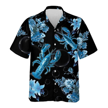 Hawaiian Flower Social Shirt 3d Print Boston Lobster Fashion Short Summer Casual Vintage Harajuku Cadiz Camisas Casuais Blouse
