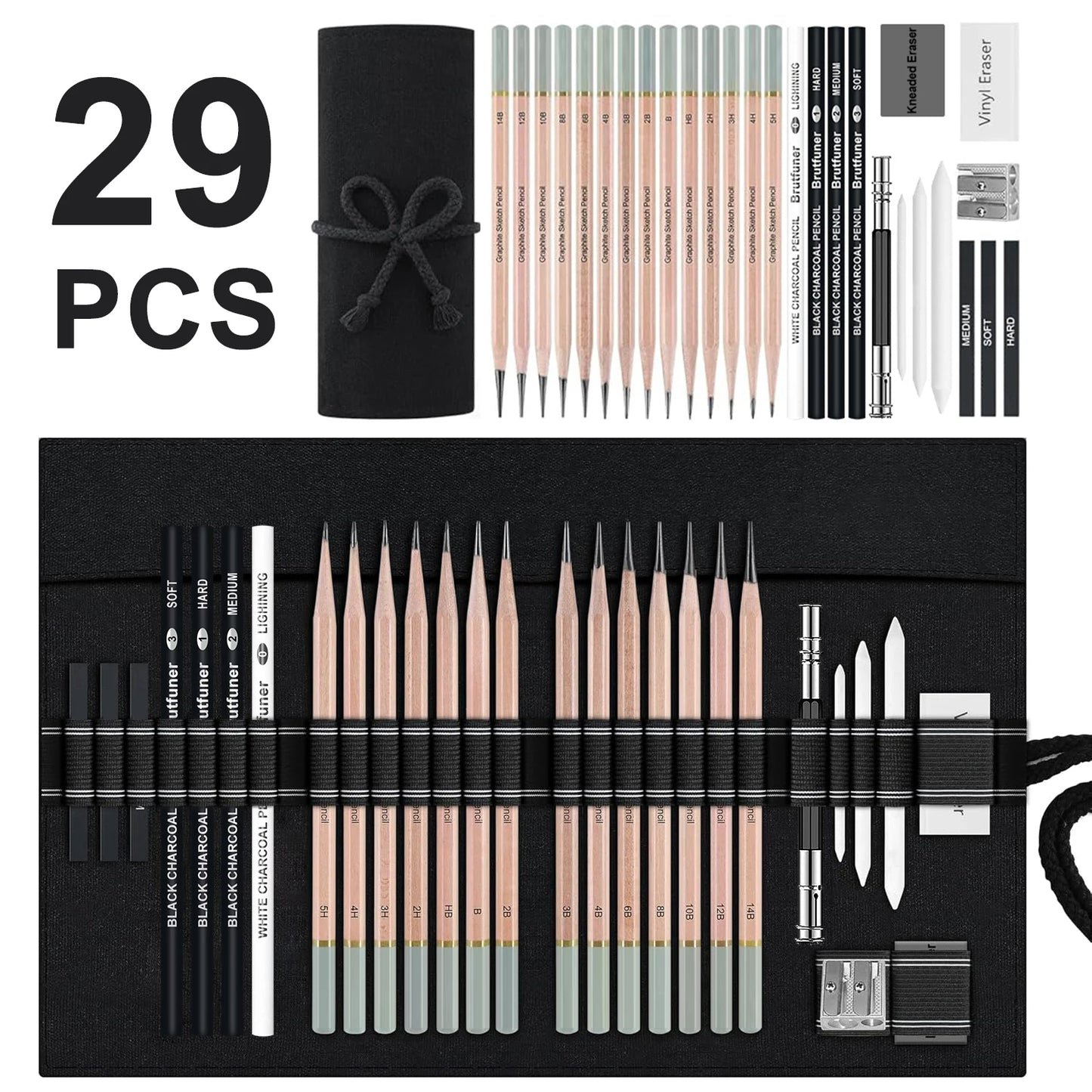 14-96 Pro Drawing Pencil Set,Sketch Pencils Art Supplies with Graphite,Charcoal,Erasers etc tool,Portable Zippered Travel Case