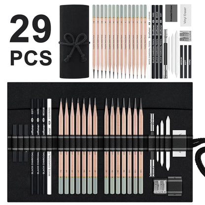 14-96 Pro Drawing Pencil Set,Sketch Pencils Art Supplies with Graphite,Charcoal,Erasers etc tool,Portable Zippered Travel Case