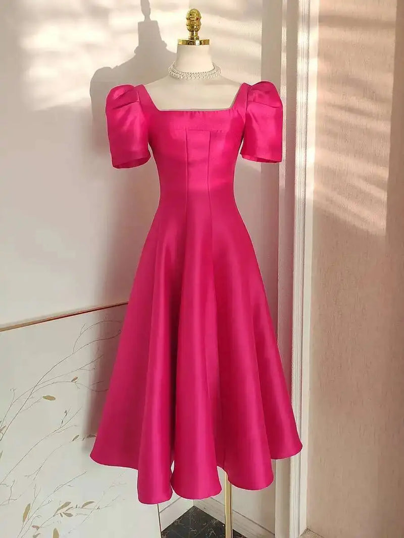 JAMERARY Summer Women Dress Long French Hepburn Style Fashion Party Elegant Square Collar Short Sleeve Midi Vestidos Party Robe