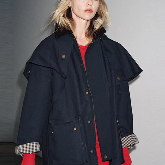 Fashion Casual Cloak Short jacket For Women Navy blue Design Sense Style Detachable Hat Coat 2025 New Lady Autumn Streetwear