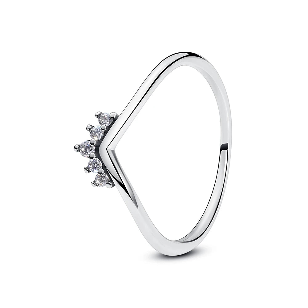 925 Sterling Silver Rings For Women Original Crown Love Heart Wishbone Engagement Wedding Rose Gold Crystal Ring Luxury Jewelry