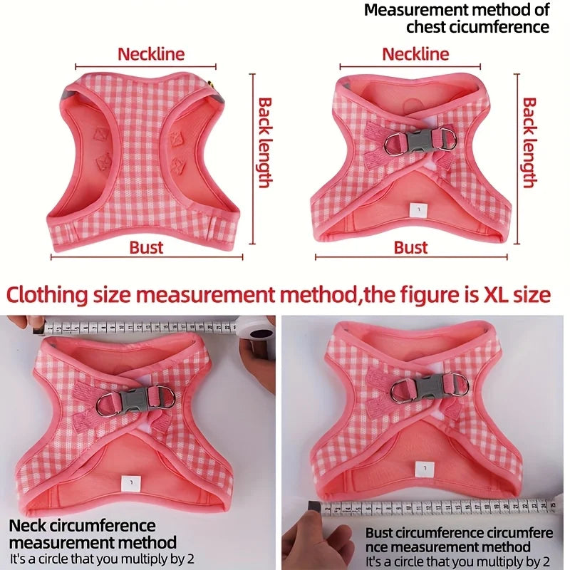 Pet Cat Suit, Plaid Pattern Breathable Fabric, Durable Metal Accessories with Reflective Strips, Hand Washable, Polyester Fiber, Suitable for Most Cats, Pet Supplies Cat Accessories, Collar, Leash