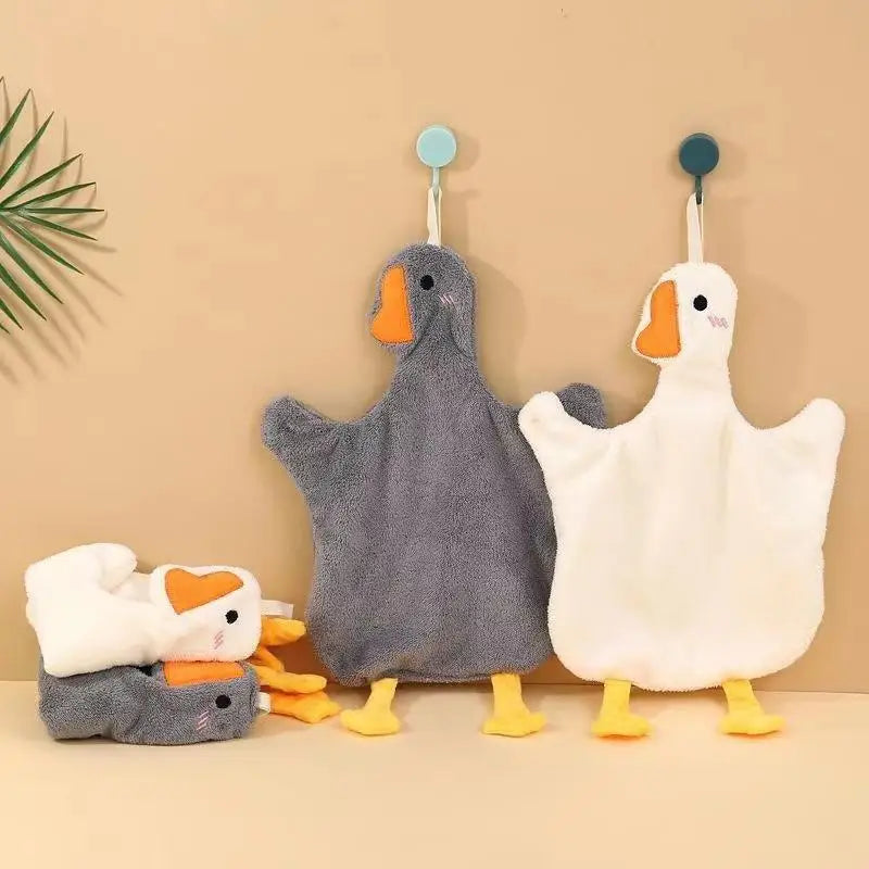 1PC Cartoon Goose Hand Towel - Water Absorbing Hanging Kitchen & Bathroom Towel for Home Essentials