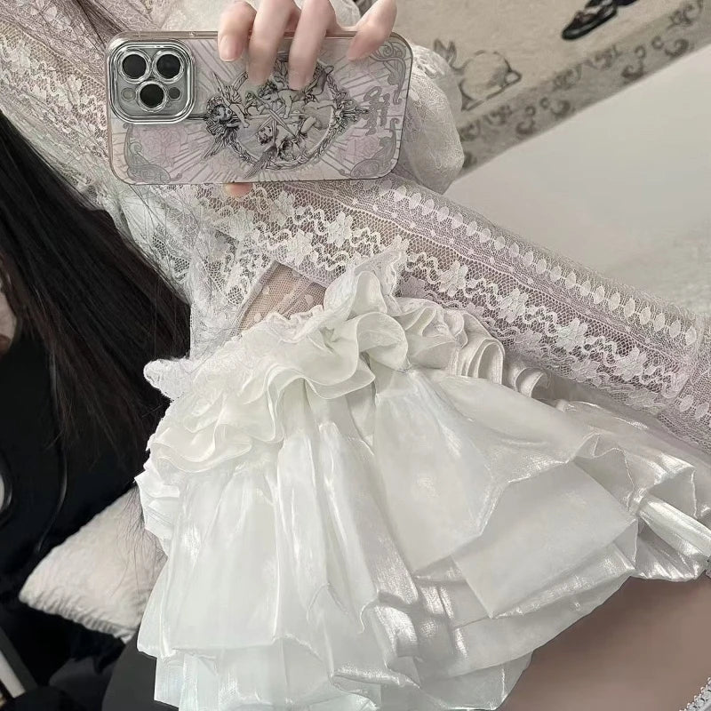 2025 Sweet Elastic Waist New Short Skirt Women Summer Chic White Ruffle Cake Skirts Female Fashion Casual Pretty Princess Skirt