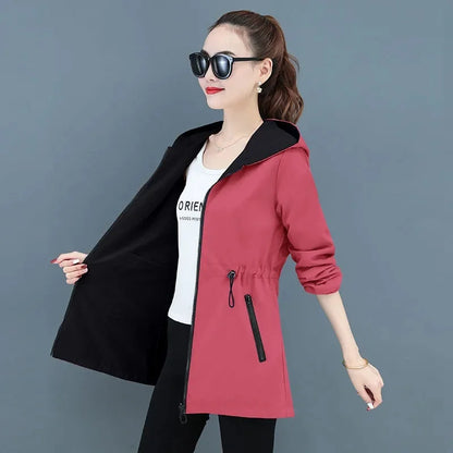 2024 New Autumn Women's Jacket Double-sided Windbreaker Female Long Sleeve Jackets Hooded Casual Basic Coat Loose Outerwear 4XL