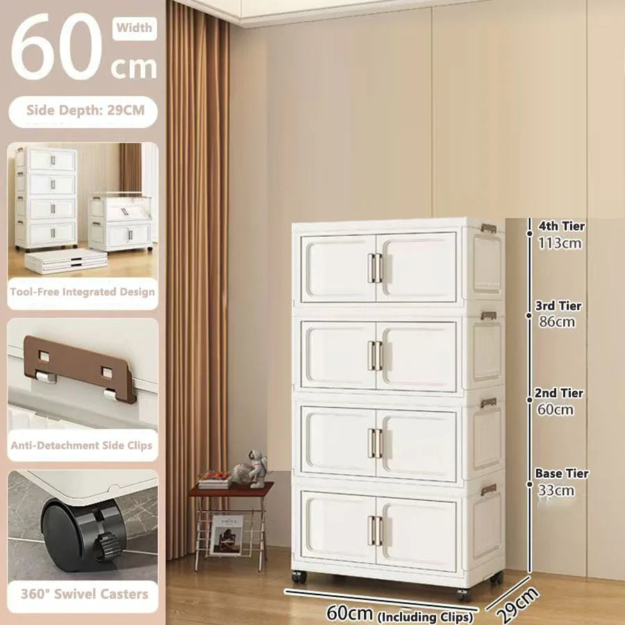 Folding Storage Cabinet with Drawers Home Organization Kitchen Bathroom Bedroom Multi-Functional Compact Closet Space Saver