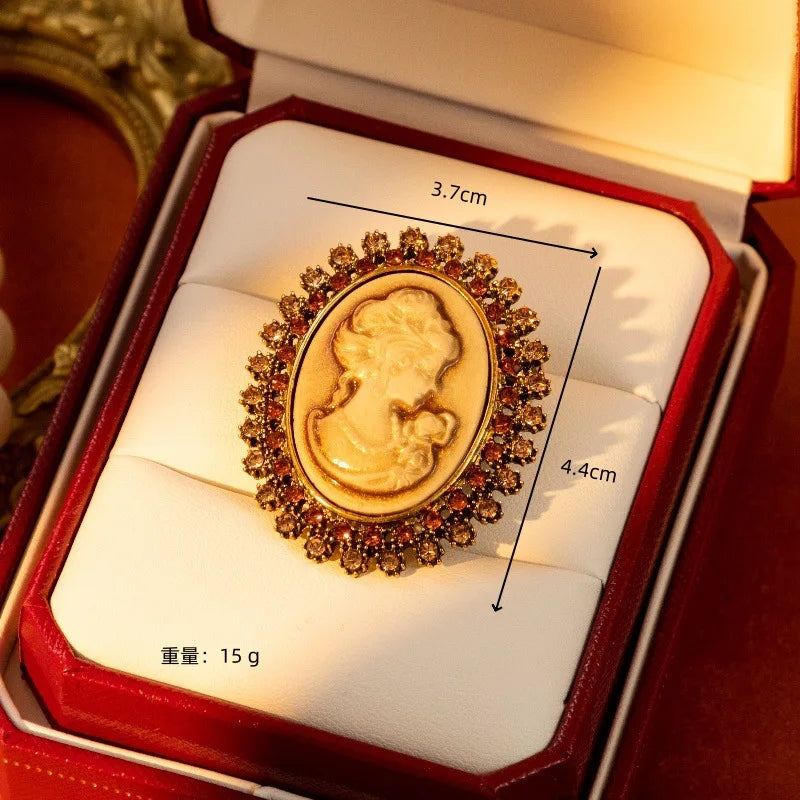 SHMIK Vintage Palace Style Relief Beauty Pendant Crystal Badges Brooch For Women Elegant Retro Middle Design Pin Jewelry