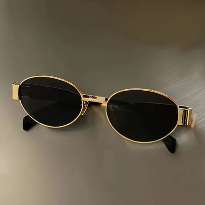 Metallic high-end full-sided oval-shaped sunglasses, a retro, simple and fashionable daily wear item