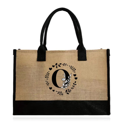 Shopping Bag Burlap Tote Bag Jute Bags Lightweight Handbag Portable LargeCapacity Women Grocery Organizer Garland Letter Pattern